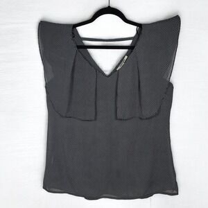 DANIEL RAINN Blouse Woman Medium Black White Polka Dot‎ Sleeveless Ruffle Tetail